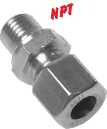 Exemplary representation: Straight screw-in fitting, NPT thread, 1.4571