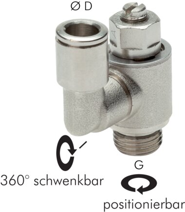 Exemplary representation: Throttle check valve with push-in connection, nickel-plated brass