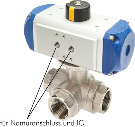 Exemplary representation: 3-way ball valve with pneumatic quarter-turn actuator