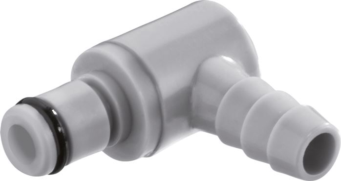 Exemplary representation: Angular coupling plug with grommet, polypropylene, grey