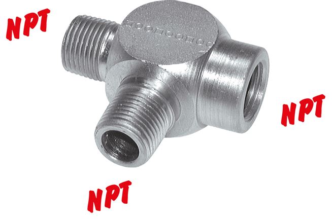 Exemplary representation: Tee with NPT thread (female/male/male), galvanised steel