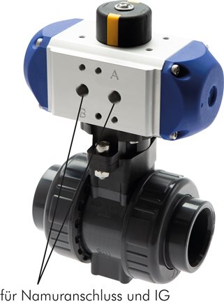 Exemplary representation: Ball valves, PVC-U with pneumatic, quarter-turn actuator