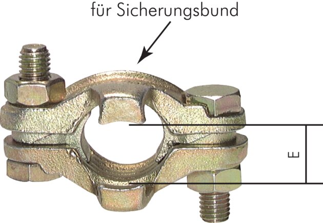 Exemplary representation: Safety hose clamp, galvanised malleable cast iron