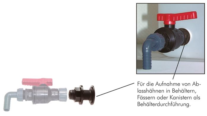 Application examples: Container and tank feedthrough with male thread, polypropylene