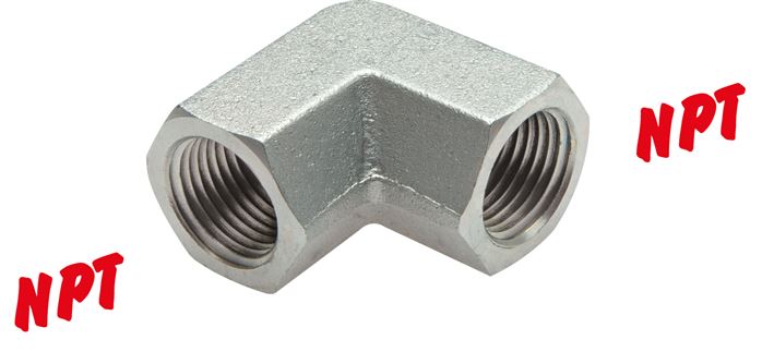 Exemplary representation: 90° angle with NPT thread (female), galvanised steel