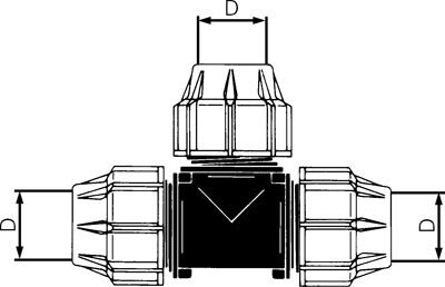 Exemplary representation: PEX pipe fitting, tee