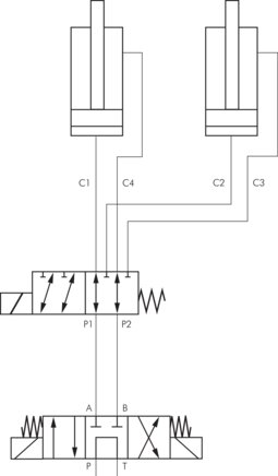 Application examples: 6/2-directional hydraulic solenoid valve