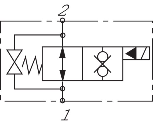 Schematic symbol: 2/2-directional poppet valve (normally open, shut-off on both sides)