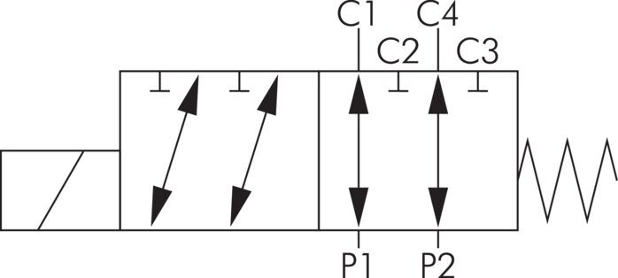 Schematic symbol: 6/2-directional hydraulic solenoid valve