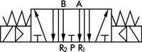 Schematic symbol: 5/3-way solenoid valve (middle position deaerates)